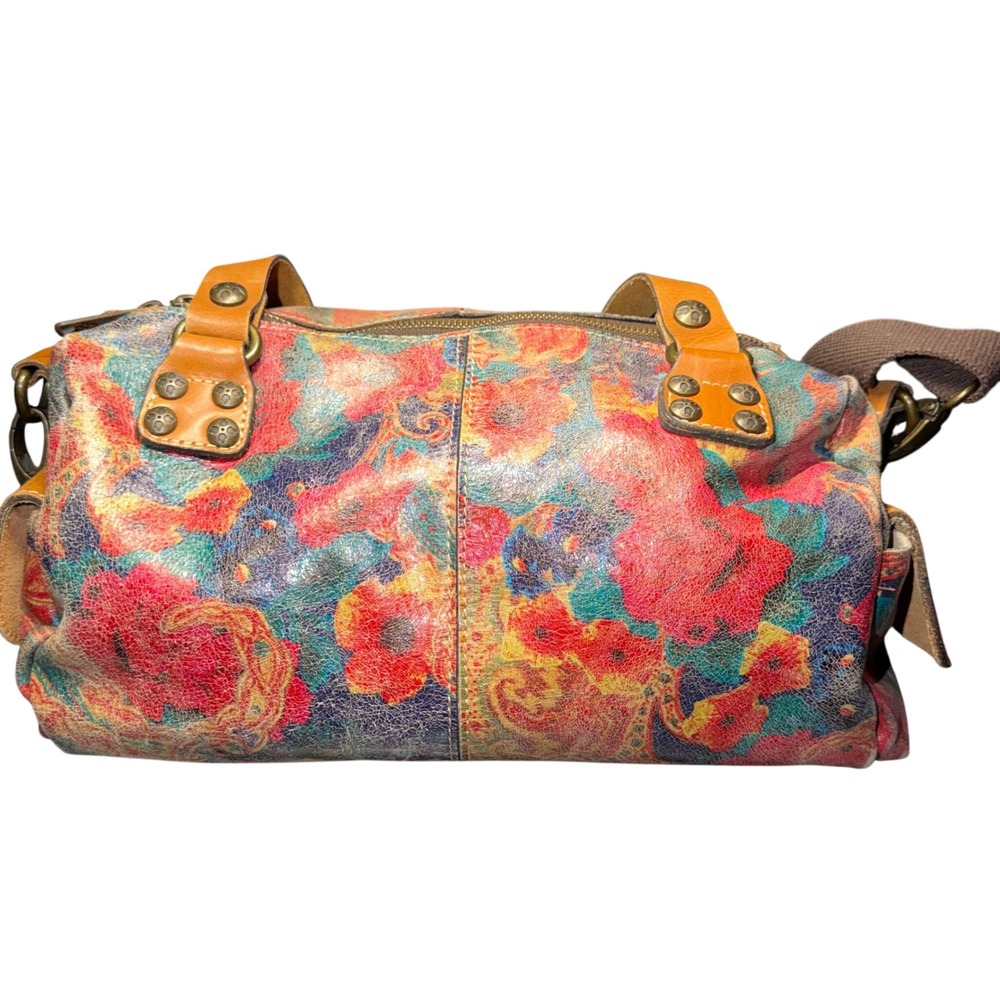 Patricia Nash Floral Leather Satchel Crossbody Bag Multi Color Paisley Print